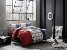 Taç Ranforce Pamuk 160x220 cm Çarşaflı Lastikli Çizgili Tek Kişilik Nevresim Takımı Kırmızı