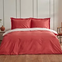 Karaca Home Cool Touch Stripe Pamuk 160x220 cm Çarşaflı Düz Renk Tek Kişilik Nevresim Takımı Kırmızı