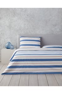 English Home Natural Lines Pamuk 160x220 cm Çarşafsız Çizgili Tek Kişilik Nevresim Takımı Mavi