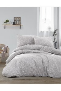Pierre Cardin Ivy Gri Pamuk 160x220 cm Çarşaflı Çiçekli Tek Kişilik Nevresim Takımı Gri