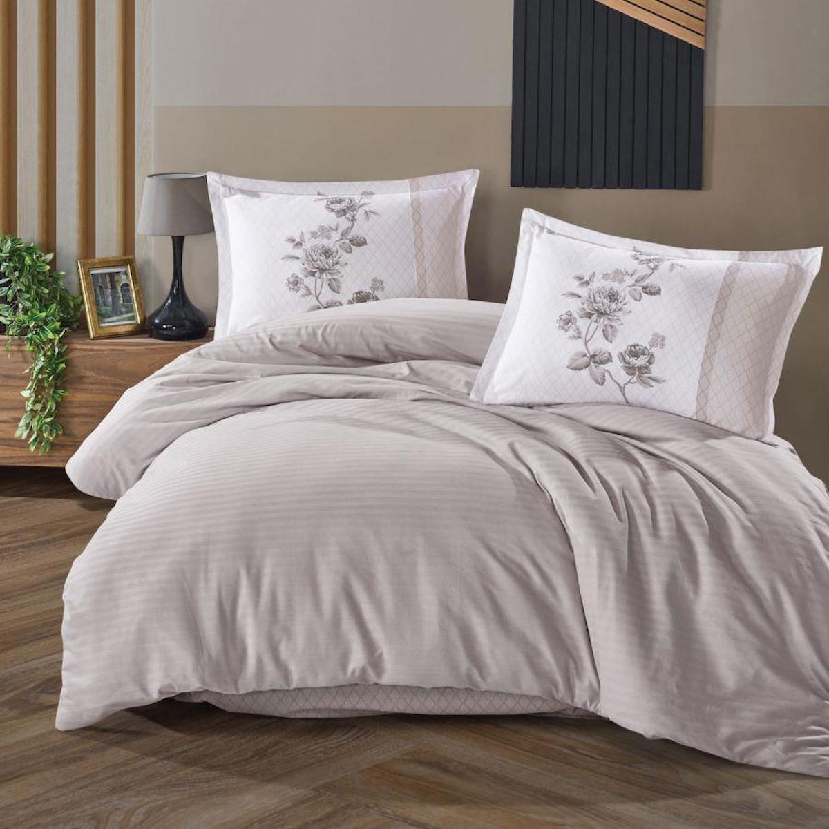 Clasy Suave V6 Pamuk 160x220 cm Çarşaflı Çiçekli Tek Kişilik Nevresim Takımı Gri