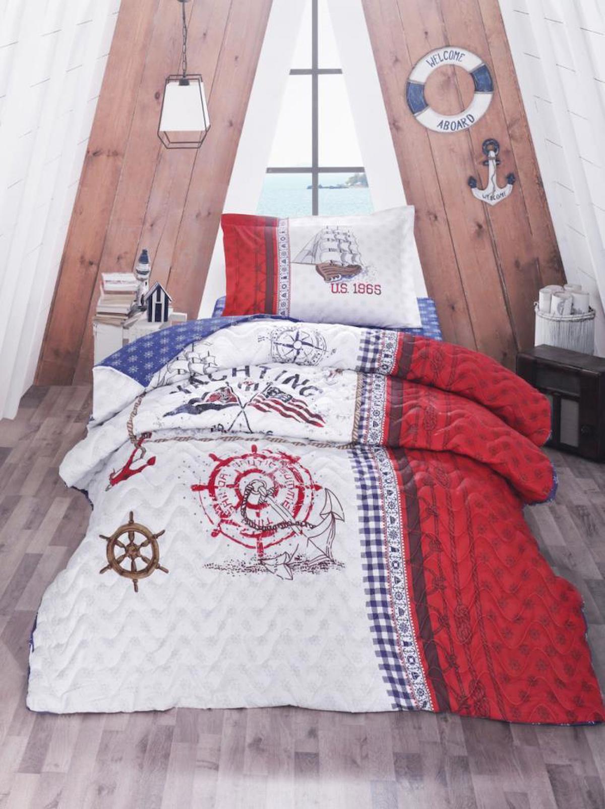 Clasy Alesta Pamuk 160x220 cm Çarşaflı Denizcilik Tek Kişilik Nevresim Takımı Çok Renkli