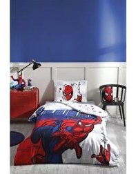 Özdilek Pamuk 160x220 cm Çarşaflı Lastikli Spiderman Tek Kişilik Nevresim Takımı Mavi