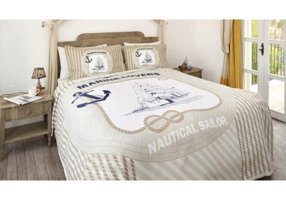 Özdilek Marine Lovers Pamuk 160x220 cm Çarşaflı Lastikli Çizgili Tek Kişilik Nevresim Takımı Bej