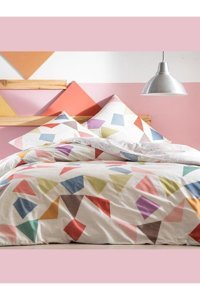 Taç Kevin Pamuk 160x220 cm Çarşaflı Lastikli Geometrik Tek Kişilik Nevresim Takımı Çok Renkli