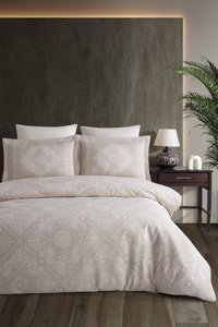Pierre Cardin Ranforce Valeria Pamuk 160x220 cm Çarşaflı Geometrik Tek Kişilik Nevresim Takımı Bej