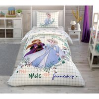 Taç Pamuk 160x220 cm Çarşaflı Lastikli Frozen 2 Friendship Tek Kişilik Nevresim Takımı Ekru
