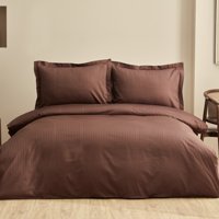 Karaca Home Uniq Pamuk 160x220 cm Çarşaflı Çizgili Tek Kişilik Nevresim Takımı Kahverengi