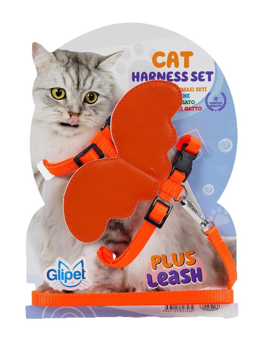 Glipet Melek Kanatlı Turuncu Ayarlanabilir Gezdirme Göğüs Kedi Tasması