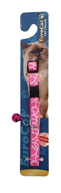 Eurocat Çizgi Desenli Çıngıraklı Pembe Ayarlanabilir Gezdirme Boyun Kedi Tasması
