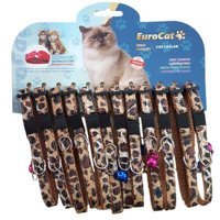 Eurocat Leopar Desenli Çıngıraklı Kahverengi Ayarlanabilir Gezdirme Boyun Kedi Tasması