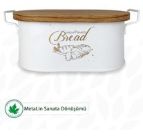 Lin Metal Ahşap Kapaklı Beyaz Ekmek Kutusu