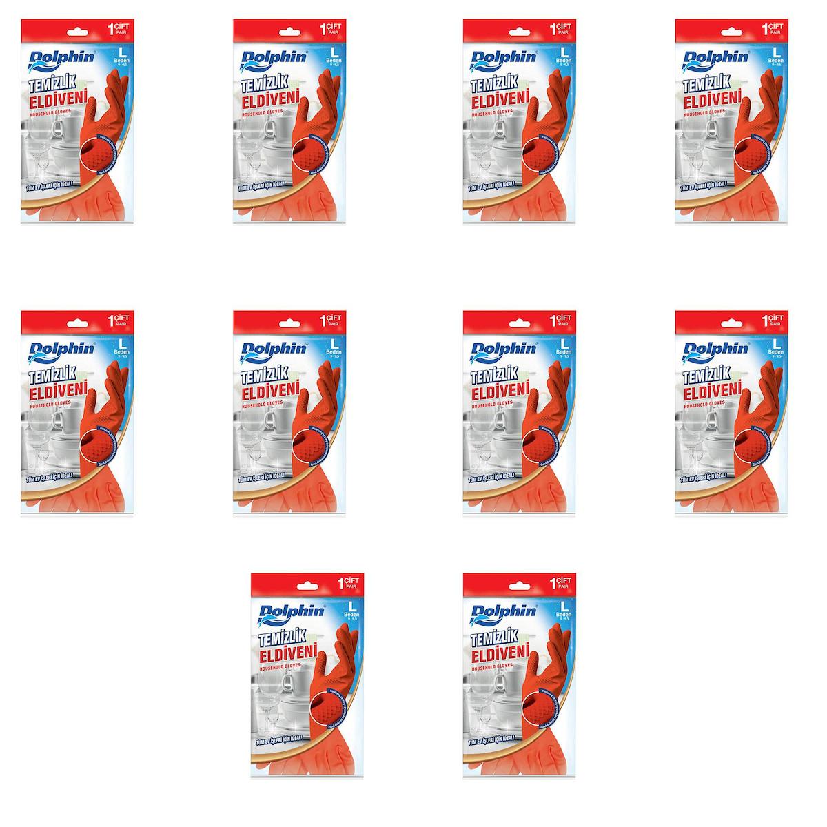 Dolphin Lateks Kırmızı Large Temizlik Eldiveni 10 Paket