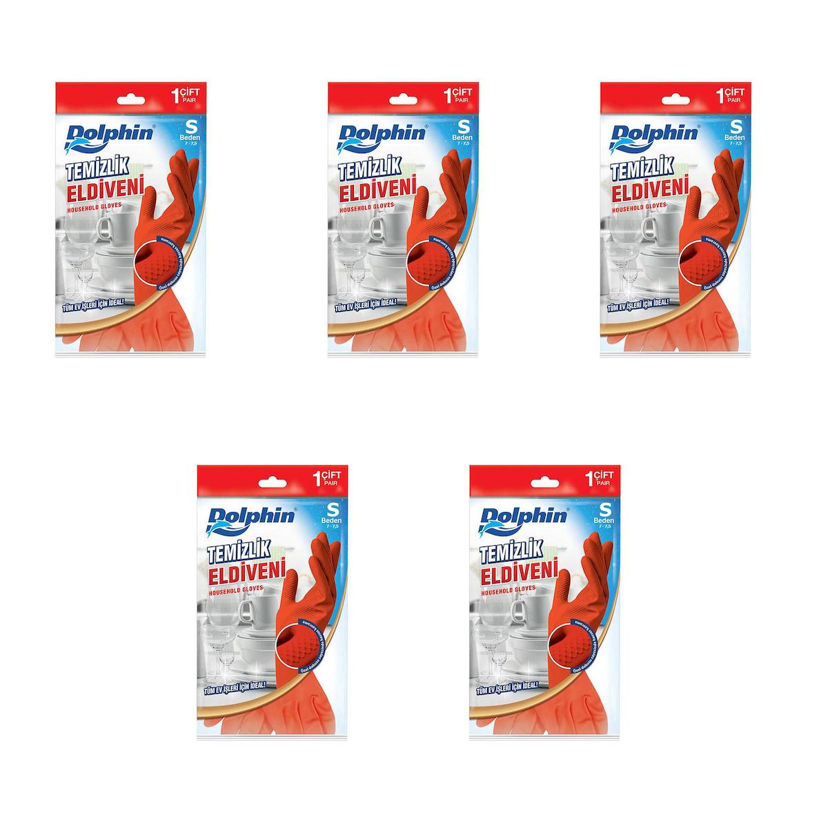 Dolphin Lateks Kırmızı Small Temizlik Eldiveni 5 Çift