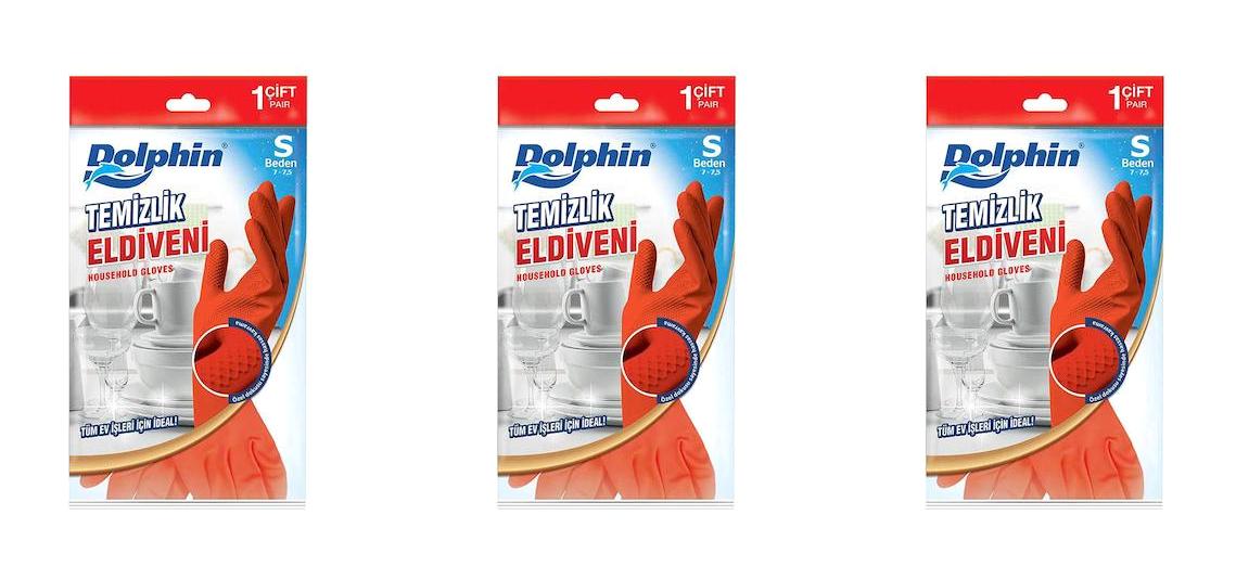 Dolphin Lateks Kırmızı Small Temizlik Eldiveni 3 Çift