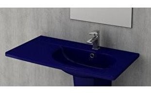 Bocchi Klasik Tekli 46 cm Seramik Tezgah Üstü Dikdörtgen Lavabo Safir Mavi