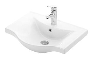 Lapino Basic Konsollu Klasik Tekli 55 cm Porselen Tezgah Altı Dikdörtgen Lavabo Beyaz