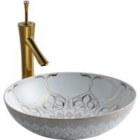Lena E-7032 Dekoratif Tekli 40.5 cm Porselen Tezgah Üstü Oval Lavabo Altın