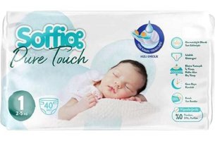 Soffio Pure Touch 1 Numara Bantlı Bebek Bezi 40 Adet