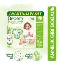 Bebem Natural 6 Numara Organik Bantlı Bebek Bezi 80 adet