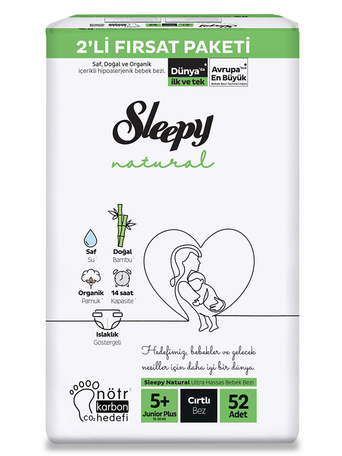 Sleepy Natural 5 Numara Organik Cırtlı Bebek Bezi 52 Adet