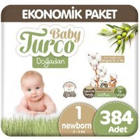 Baby Turco Doğadan 1 Numara Organik Bantlı Bebek Bezi 384 Adet