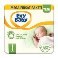 Evy Baby 1 Numara Organik Cırtlı Bebek Bezi 160 Adet