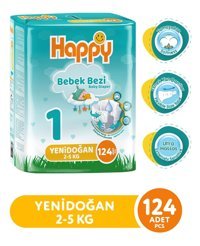 Happy Yenidoğan 1 Numara Bantlı Bebek Bezi 2x62 Adet