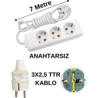 Avarson 3x2.5 TTR 3500 W Topraklı 3'lü 7 m Uzatma Kablosu Beyaz