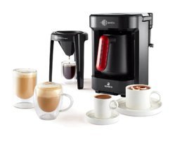 Karaca Hatır Barista Tek Hazneli Otomatik 1 lt Su Hazneli 5 Fincan Közde Kahve Tadında Sütlü Kahve Yapan Siyah Türk Kahvesi Makinesi