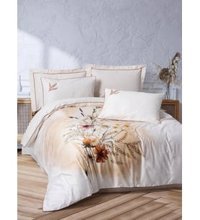 Cotton Box Bouquet Saten 4 Mevsim 200 x 220 cm Çarşaflı Desenli Çift Kişilik Nevresim Takımı Ekru