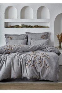 Ecocotton Larissa Pamuklu 4 Mevsim 200 x 220 cm Çarşaflı Desenli Çift Kişilik Nevresim Takımı Gri