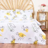 Evidea Soft Cubic Pamuklu 4 Mevsim 200 x 220 cm Çarşaflı Desenli Çift Kişilik Nevresim Takımı Sarı