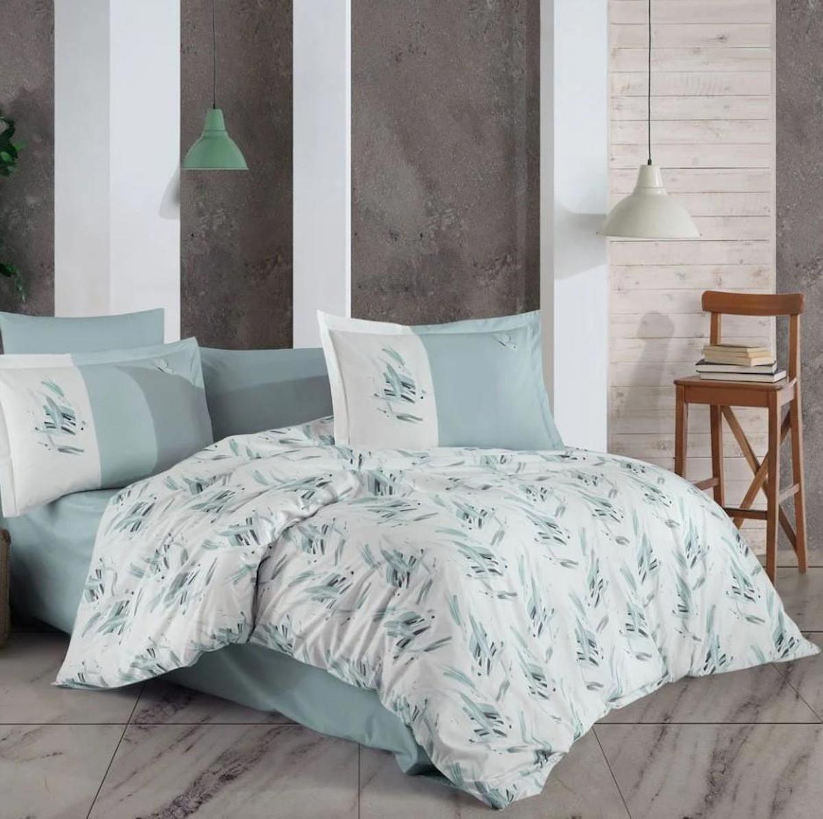 Hobby Poplin Pamuklu 4 Mevsim 200 x 220 cm Çarşaflı Çiçekli Çift Kişilik Nevresim Takımı Mavi
