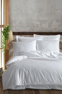 Varol Laura Home Risus Saten 4 Mevsim 200 x 220 cm Çarşaflı Çizgili Çift Kişilik Nevresim Takımı Beyaz
