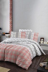 Minteks Minimal Ranforce 4 Mevsim 200 x 220 cm Çarşaflı Desenli Çift Kişilik Nevresim Takımı Bordo