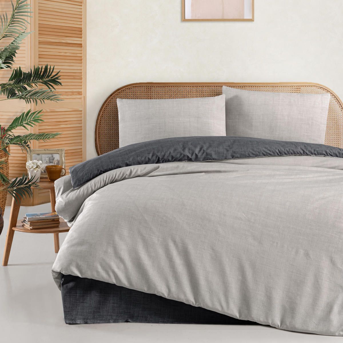 Schafer Perry Pamuklu 4 Mevsim 200 x 220 cm Çarşaflı Düz Çift Kişilik Nevresim Takımı Antrasit