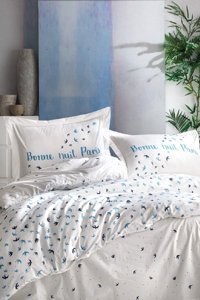 Marie Claire Arielle Pamuklu 4 Mevsim 200 x 220 cm Çarşaflı Desenli Çift Kişilik Nevresim Takımı Mavi