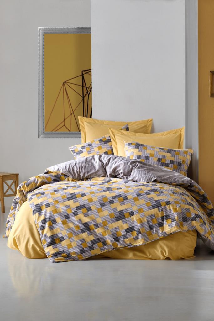 Cotton Box Minimal Ranforce 4 Mevsim 200 x 220 cm Çarşaflı Desenli Çift Kişilik Nevresim Takımı Sarı