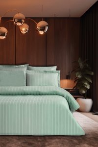 Pierre Cardin Voyage Saten 4 Mevsim 200 x 220 cm Çarşaflı Çizgili Çift Kişilik Nevresim Takımı Su Yeşili