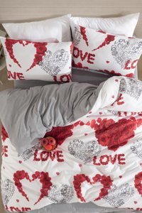 Zeynep Tekstil Love Pamuklu 4 Mevsim 200 x 220 cm Çarşaflı Kalpli Çift Kişilik Nevresim Takımı Çok Renkli