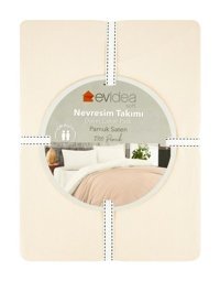 Evidea Soft Saten 4 Mevsim 200 x 220 cm Çarşaflı Düz Çift Kişilik Nevresim Takımı Krem-Pudra