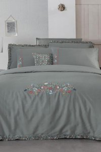 Sarev Nitra Pamuk Saten 4 Mevsim 200 x 220 cm Çarşaflı Desenli Çift Kişilik Nevresim Takımı Gri