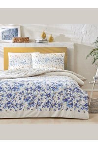 Taç Caroline Pamuklu 4 Mevsim 200 x 220 cm Çarşaflı Çiçekli Çift Kişilik Nevresim Takımı Mavi