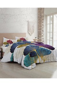 Monohome 3D Özel Tasarım Colorfull Leaves Pamuk Saten 4 Mevsim 200 x 220 cm Çarşaflı Desenli Çift Kişilik Nevresim Takımı Çok Renkli