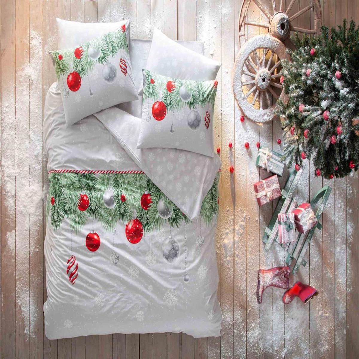 Taç Snowflake Ranforce 4 Mevsim 200 x 220 cm Çarşaflı Desenli Çift Kişilik Nevresim Takımı Yeşil