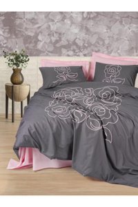 Cotton Box Brode Ranforce 4 Mevsim 200 x 220 cm Çarşaflı Desenli Çift Kişilik Nevresim Takımı Pembe