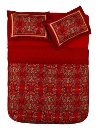 Karaca Home Dora Saten 4 Mevsim 200 x 220 cm Çarşaflı Desenli Çift Kişilik Nevresim Takımı Kırmızı