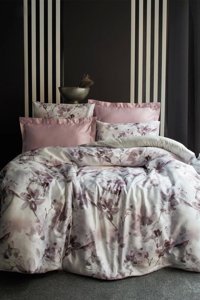 İssimo Home Sophia Saten 4 Mevsim 200 x 220 cm Çarşaflı Desenli Çift Kişilik Nevresim Takımı Gri