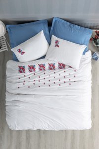 Cotton Box Nessa Ranforce 4 Mevsim 200 x 220 cm Çarşaflı Desenli Çift Kişilik Nevresim Takımı Mavi